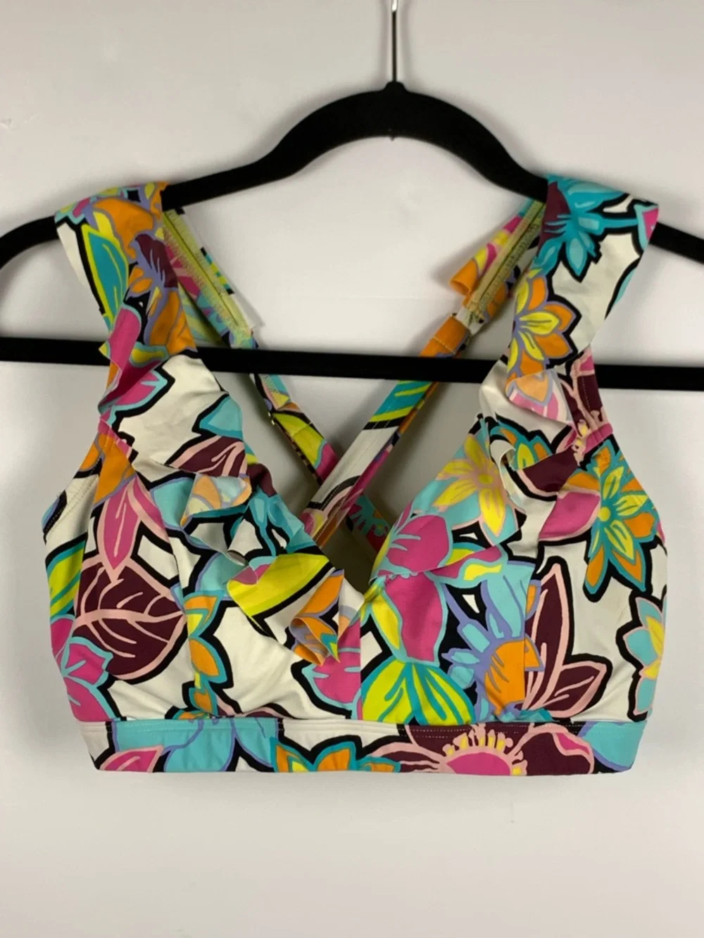 Bleu Rod Beattie Multicolor Floral V-Neck Crossback Crop Top
